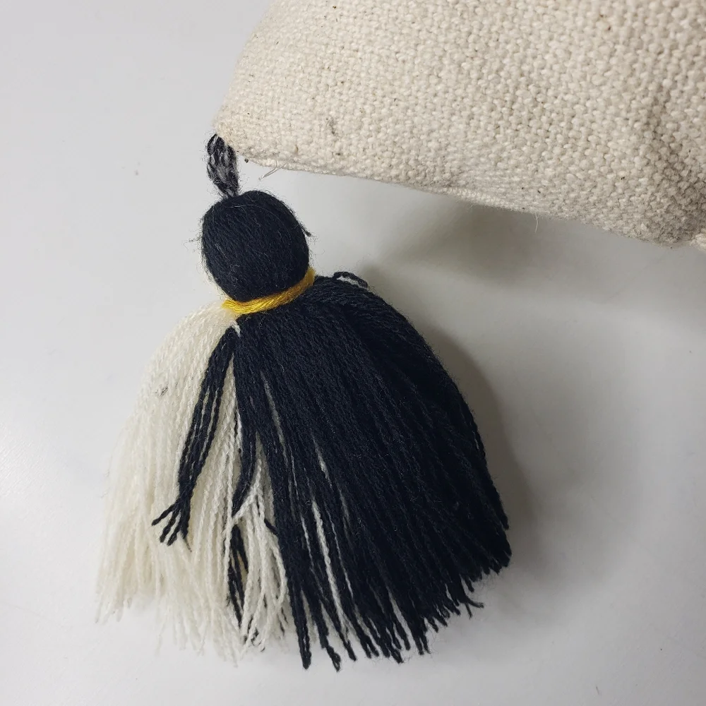 Embroidered Boho Decorative Pillow Botanical Ethnic Primative Textured Tassels